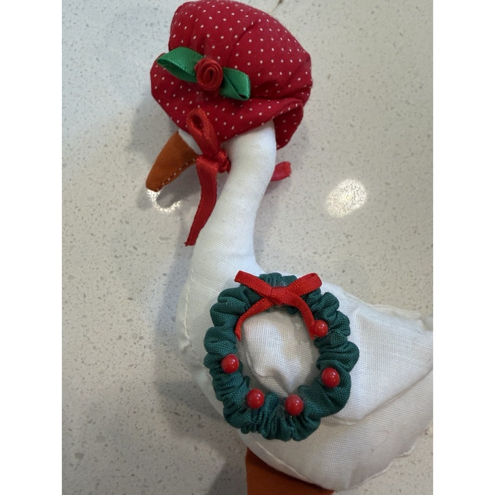 Vintage Christmas Fabric Goose Ornament Holiday Decor Wreath Red Cottagecore - Picture 3 of 4